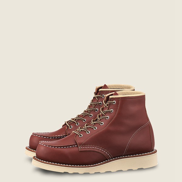 Womens Red Wing 6-inch Classic Moc - Short Atanado Leather - Heritage Boots Burgundy - XLM367015